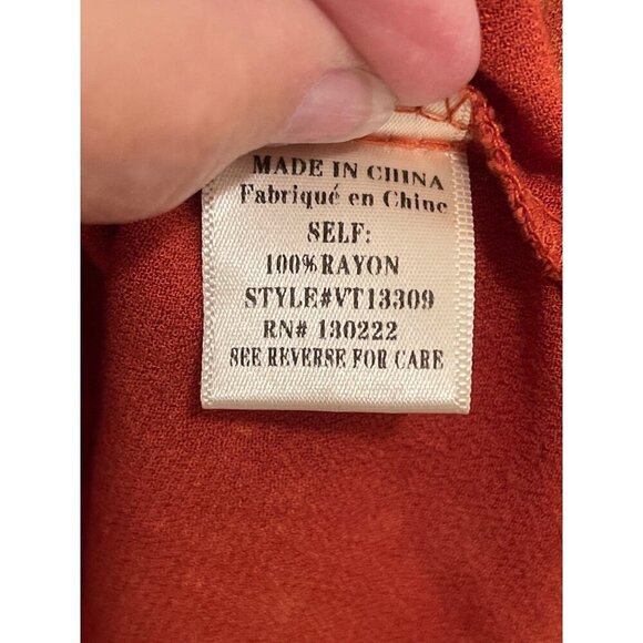 Very J Women's sz S leather look Burnt Orange Long Bell Cuff Sleeve Fall Top - Picture 6 of 11